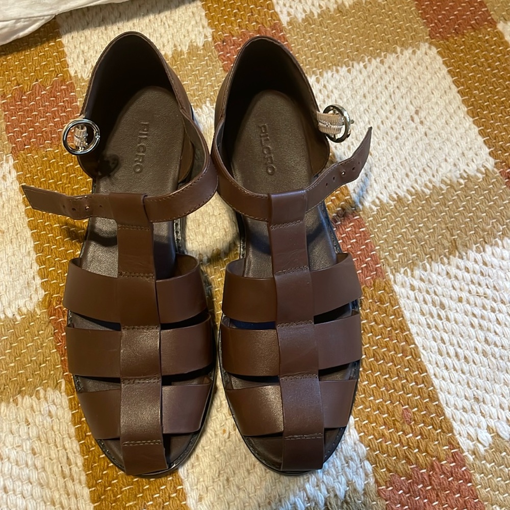 Anthropologie Pilcro leather Fisherman sandals brown leather size 38 women